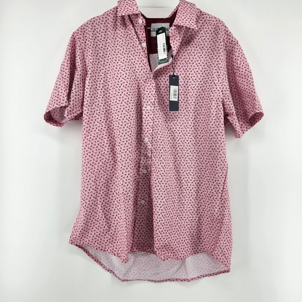 Henri James‎ Men's Pink Large 4 Way Stretch Geo Woven Shirt NWT